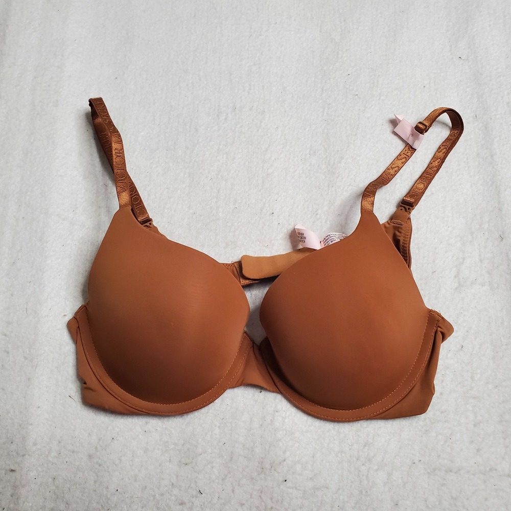 Victoria's Secret Women Push-Up Bra Brown Logo Straps Size 34B